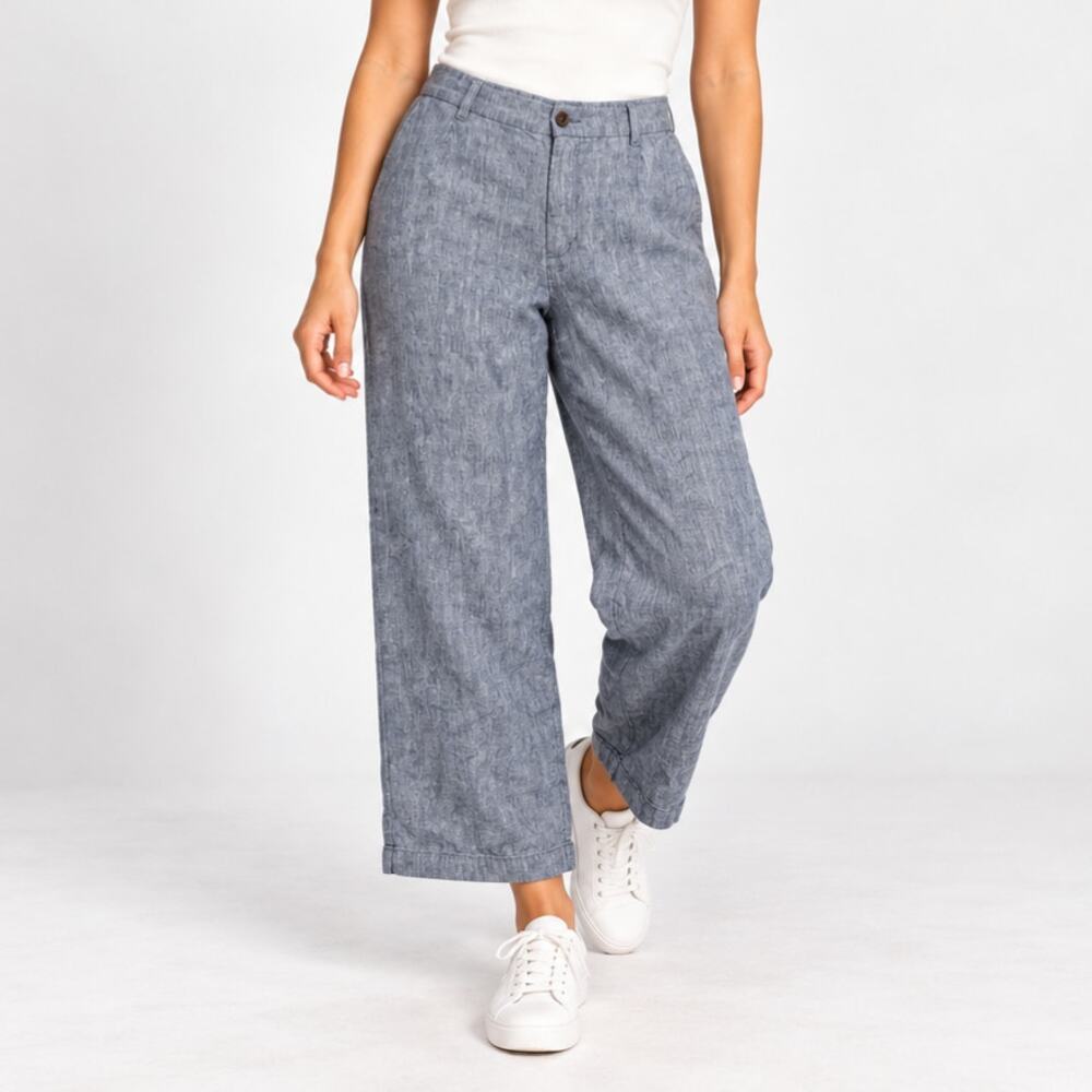 Lands' End 100% Linen High-Rise Wide-Leg Pants Women's Size 16 Heather Blue
